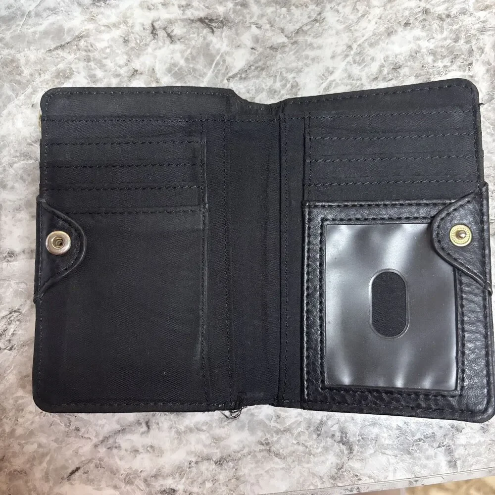 Relic Womens Wallet Coin Purse Bi Fold Black Stitching Pebbled Leather 5